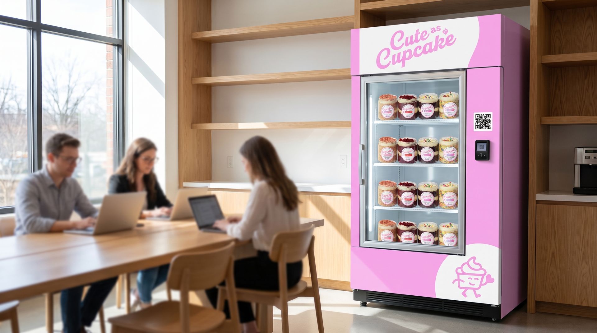 Concept render: Cute as a Cupcake machine in a break room